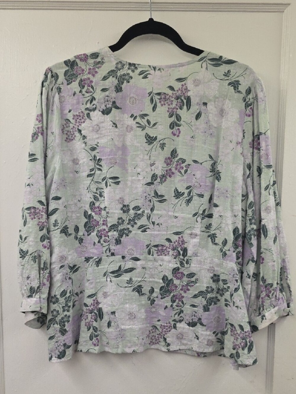 Liz Claiborne Floral Button Front Blouse Women's Medium Cotton Rayon 3/4 Sleeve - Picture 3 of 9